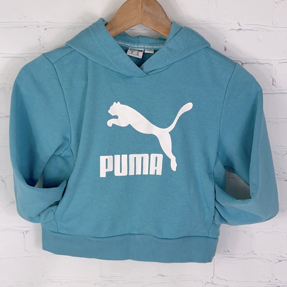 Puma Kids Blue Long Sleeve Pullover Hoodie Sz 7-8 - Picture 2 of 6